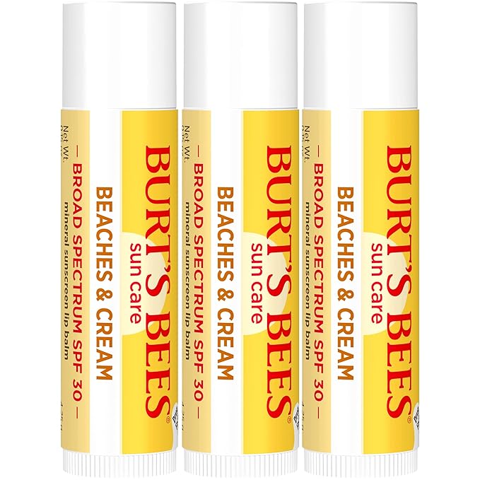 Burt’s Bees SPF 30 Lip Balm Mothers Day Gifts for Mom, Beaches and Cream, Water-Resistant Sun Care, Nano-Free Zinc Oxide Formula, Natural Origin Conditioning Lip Treatment, 3 Tubes, 0.15 oz.
