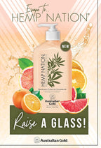 Australian Gold Hemp Nation Sparkling Citrus & Champagne Bundle - Tan Extender Body Lotion (18 FL Oz) & Body Wash (8 FL Oz), Effervescent Orange, Grapefruit & French Wine Extract, Pure Hemp Seed Oil