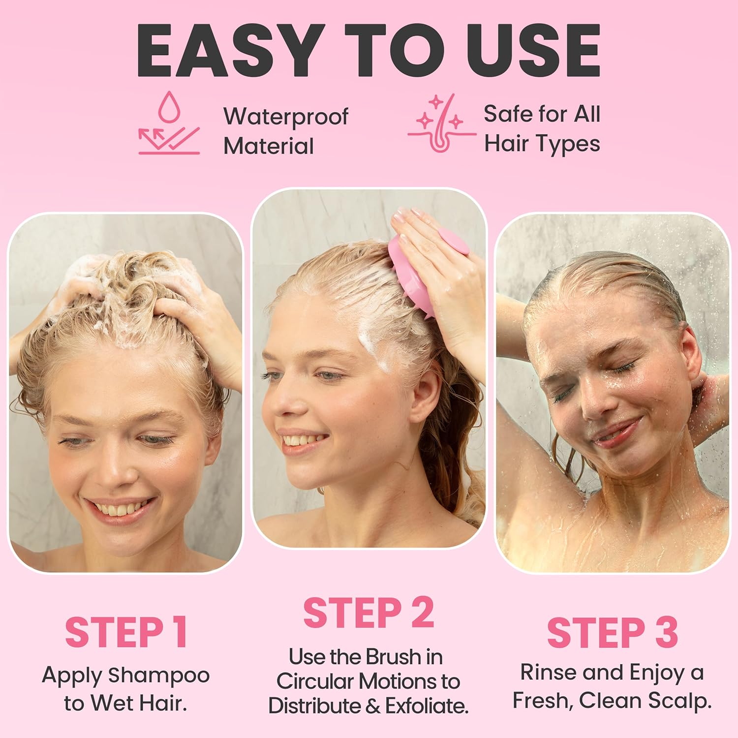 RELAXXO Scalp Massager Hair Growth – Exfoliator & Hair Scrubber for Scalp, Soft Bristles for Dandruff & Soothing Comfort, Shampoo Brush, Wet & Dry Use, Pink