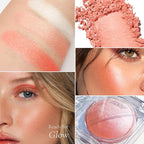 KYDA Baked Blush, Orange Glow Powder for Blush and Highlighter, High Glossy Finish, Lightweight Blendable Shimmer Blusher, Multiuse Baked Powder, 0.53 oz