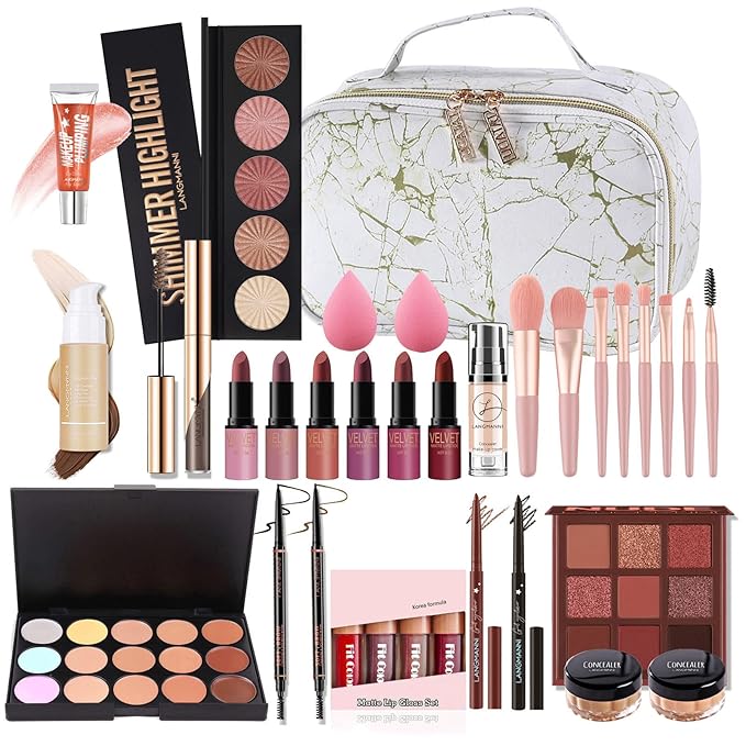 All-in-one Holiday Make up Gift Set | Makeup Kit for Women Full Kit Essential Starter Bundle Include Eyeshadow Palette Lipstick Blush Foundation Concealer Face Powder Mascara Lipgloss Brush