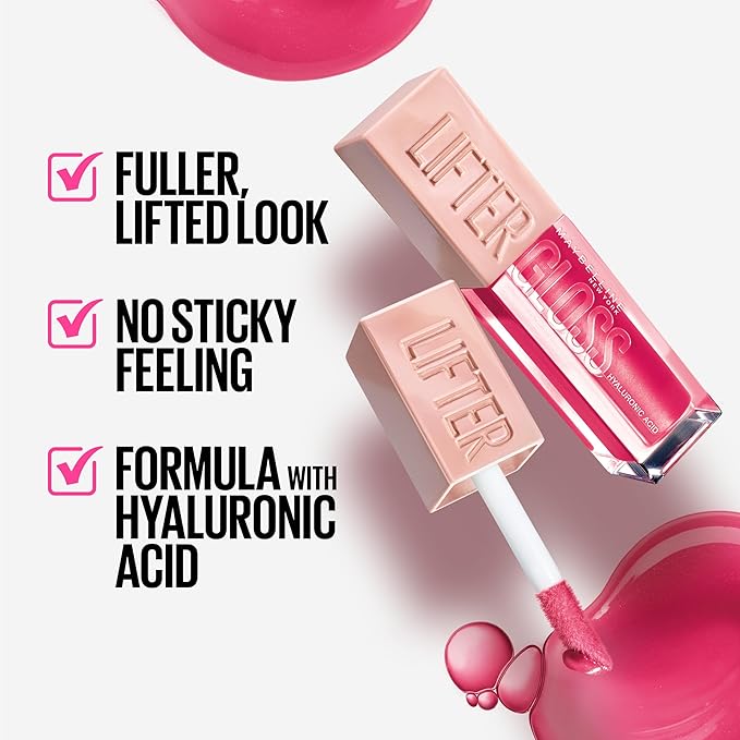 Maybelline New York Lifter Gloss Hydrating Lip Gloss with Hyaluronic Acid, Gummy Bear, Sheer Light Pink, 1 Count