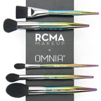 RCMA Makeup x Omnia Professional Makeup Brush 5pc Set, Premium Synthetic Fiber, Iridescent Acrylic Handle, Face Powders, Complexion and Foundation Blending Application Brush set.