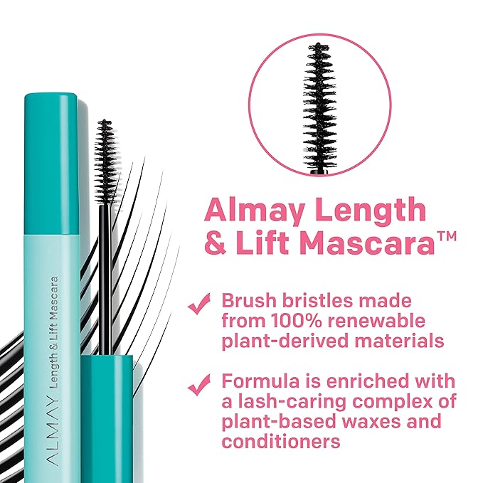 Almay Lengthening Mascara, Volume & Lift, Eye Makeup, Hypoallergenic and-Fragrance Free, 040 Waterproof Black, 0.24 fl oz.