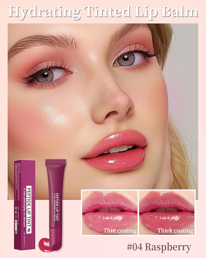 Tinted Lip Balm-1Pcs Raspberry Peptide Hydrating Lip T