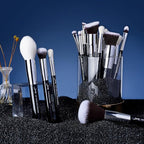 Jessup 25pcs Professional Makeup Brush Set Foundation Powder Concealer Eyeshadow Blending Blush Highlighter Natural-Synthetic Hair Brushes (Black/Silver)
