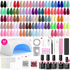 Beetles Gel Nail Polish Kit with U V Light - 80Pcs Fall Nail Fest Color Enchantment 55 Colors Gel Polish Starter Kit with Base Top Coat DIY Nails Stickers Manicure Tools Gift for Women Teens Girls