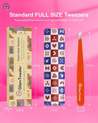 Expert Eyebrow Hair Removal Tweezer with Leather Case, GlamTweeler High Precision Slant Tip Stainless Steel Tweezers for Men and Women (Orange)