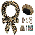 No Heat Overnight Curl Headband - 70" Soft Ribbon Wrap for Long Hair, 9 PCS Curling Rods Set - Leopard Print Curls Headband