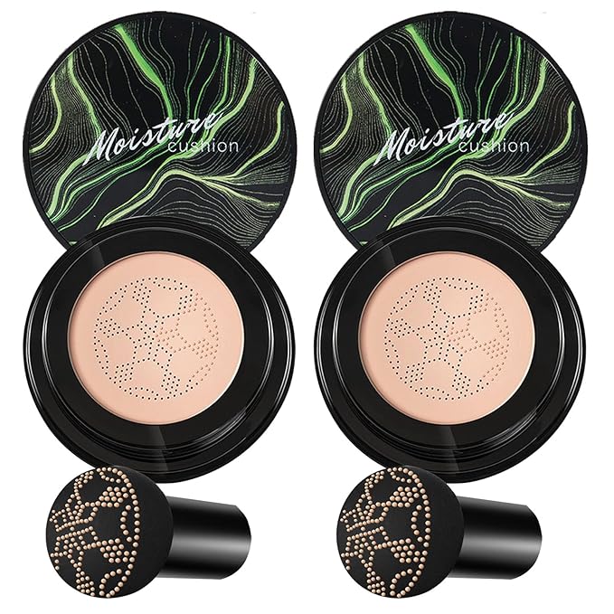 2PCS Mushroom Head Air Cushion CC Cream BB Cream Foundation,Moisturizing Concealer Makeup Base Foundation,Long Lasting Full Coverage Foundation with Mushroom Makeup Sponge(Natural)