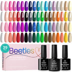 Beetles Fall Gel Nail Polish Set, 36 Colors Gel Polish Set Sparkle Red Pink Glitter Black Nail Kit Free Journey Collection with 3Pcs Base Top Coat Soak off Uv Gel Polish Manicure Kit
