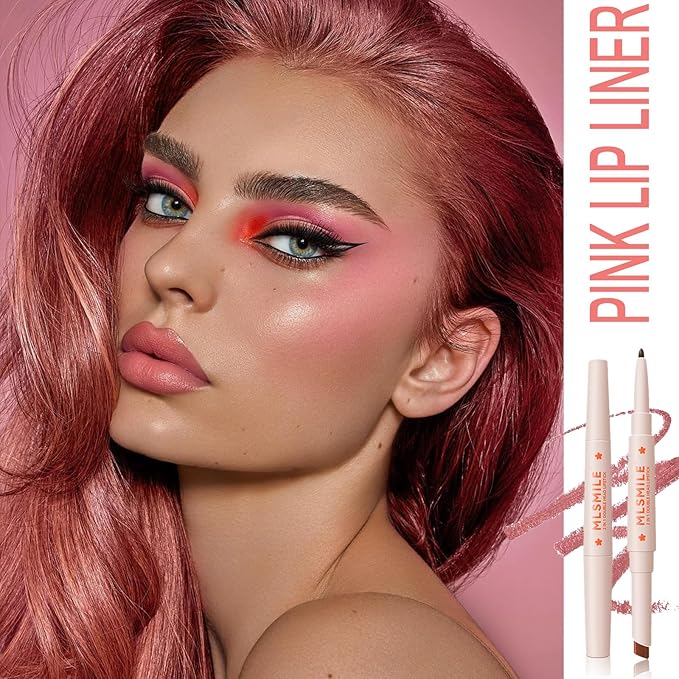 Pink Matte Lip Liner Lipstick Lip Crayon Set, 2-in-1 Smudge-Proof Waterproof Long Lasting Creamy Lip Liner Plumper Lipliner Smooth Soft Longwear Gel Lip Liner Rich Lip Colors for Women(#01)
