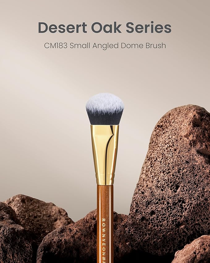 Desert Oak Series Angled Dome Cream Blush Brush - Medium Nylon Bristles for Flawless Cream/Liquid Blush Application, Seamless Stippling & Blending, Bubinga Handle & Brass Ferrule (CM 183)
