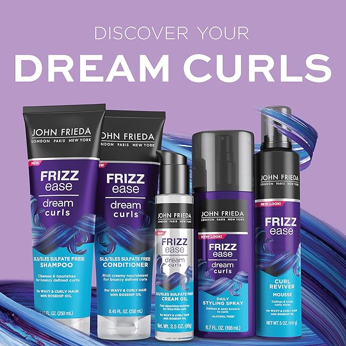 John Frieda Anti Frizz, Frizz Ease Dream Curls Shampoo, SLS/SLES Sulfate Free Shampoo for Curly Hair, Helps Control Frizz, with Curl Enhancing Technology, 8.45 Fl Oz, Pack of 2