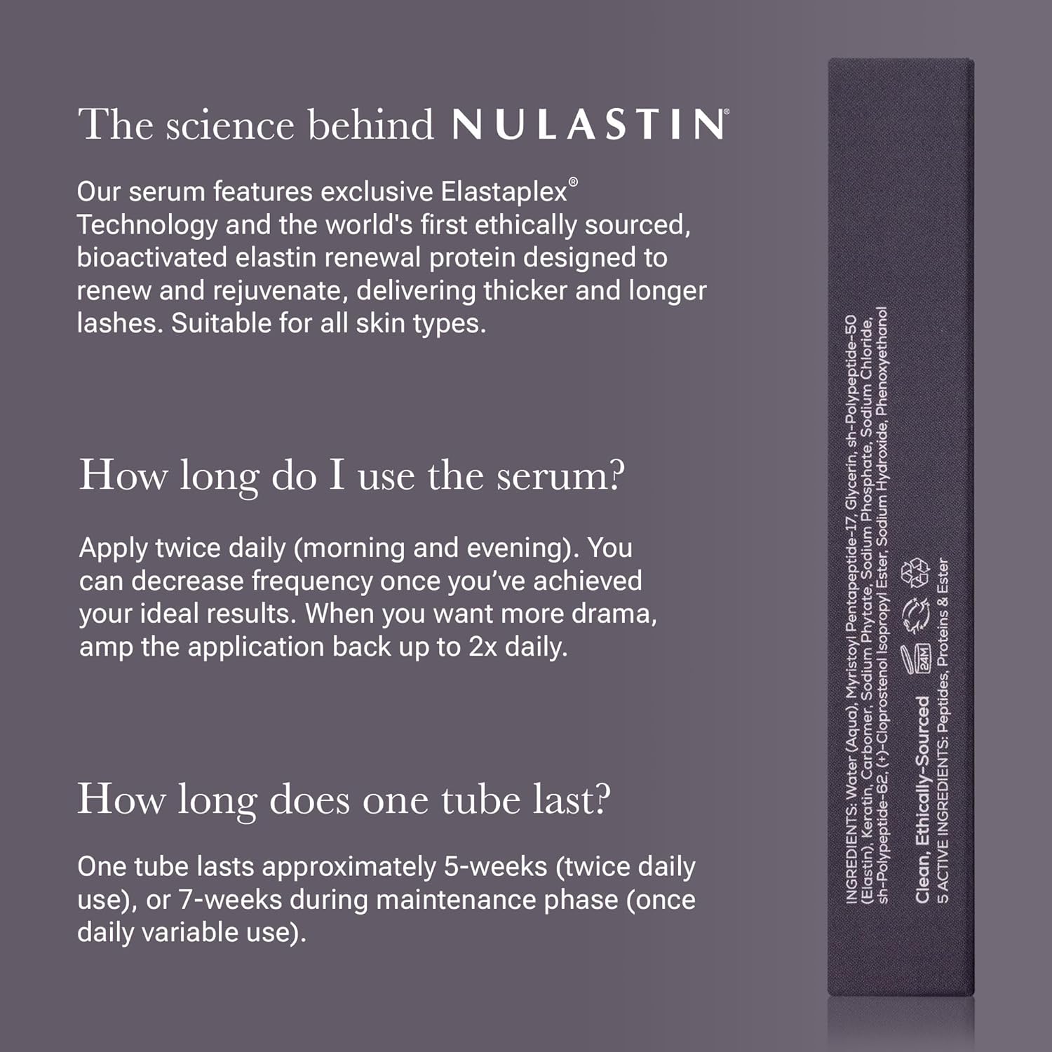 NULASTIN Eyelash Serum for Thicker Looking Lashes - Follicle Fortifying LASH Serum - Clinically Tested Eyelash Enhancing with Keratin - From the Experts in Brows and Lashes (0.1 Fl Oz)