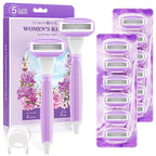 DreamGenius Razors for Women Include 2 Non-Slip Handles and 14 Blade Refills with a Shower Holder, 5 Premium Blades Women's Razors for Shaving with 360° Lubrication Reduces Irritation, Purple