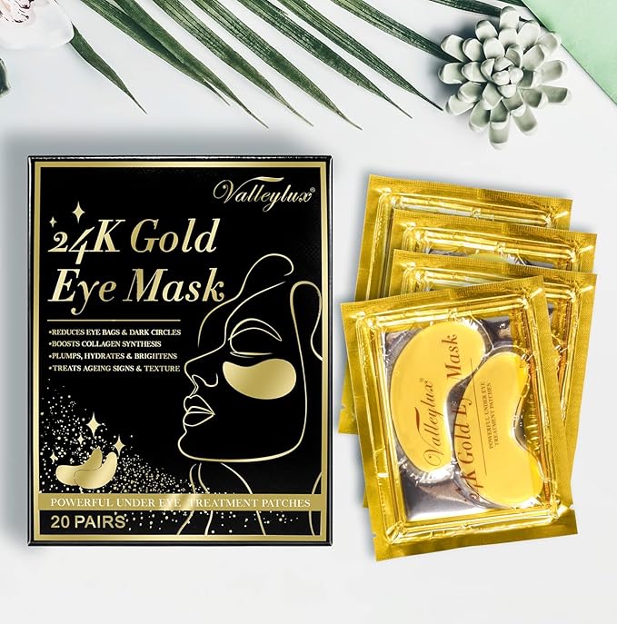 Under Eye Mask,20 pairs 24K Collagen Eye Pads,Under Eye Patches Skincare for Anti Aging,Anti Wrinkle,Reducing Eye Puffiness,Dark Circles