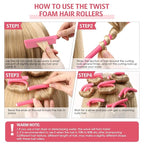 Syhood 30 Pcs 7'' Flexible Curling Rods Twist Foam Hair Rollers Soft Foam No Heat Hair Rods Rollers and 1 Steel Pintail Comb Rat Tail Comb for Women Long Short Hair(Pink,7 x 0.47 Inch)