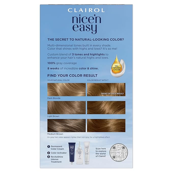 Clairol Nice'n Easy Permanent Hair Dye, 7 Dark Blonde Hair Color, Pack of 1