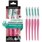 Japonesque Dermaplaner with Soothing Aloe Comfort Strip - Facial Dermaplane Razor, Skin Tool with Ultra Precision Blade for Facial Hair Removal and Exfoliation, 5pk