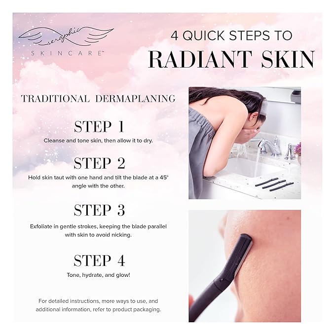 Seraphic Skincare Exfoliating Facial Razors Blades (3pc) – For Eyebrows, Peach Fuzz & Exfoliation – Dermaplane Face Razor for Women Face – Wheat Straw Handle & Swedish Stainless Steel Blades