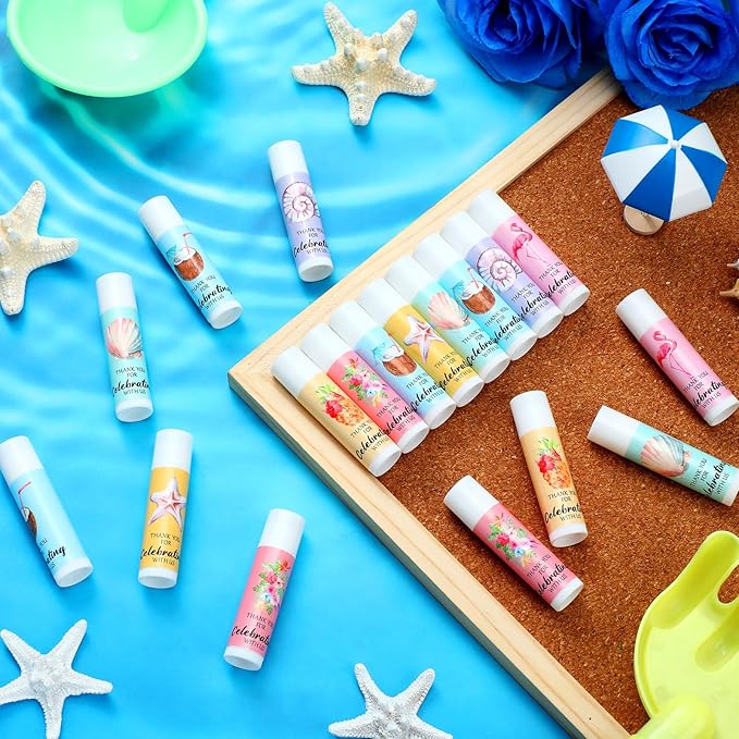 48 Pcs Beach Wedding Favors Thank You Lip Balms Bulk Wedding Lip Balm Appreciation Gift Flamingo Lip Balms Tropical Bridal Lip Balm for Guest Bridesmaid Bachelorette Party Graduate Teacher