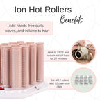 CALISTA Ion Hot Rollers for Long Hair | Hair Roller Clips Included | Heats to 230°F | Dual Voltage | Add Hands-Free Curls, Waves, and Volume (Pink, Long - 12)