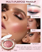 Baked Powder Blush, Glow Marbleized Blush Powder Palette,Lightweight Shimmery Cruelty-Free face Blush for Cheeks,Eyeshadow & Highlight,Makeup Gift for Women rubores de maquillaje(0.49Ounce)-04