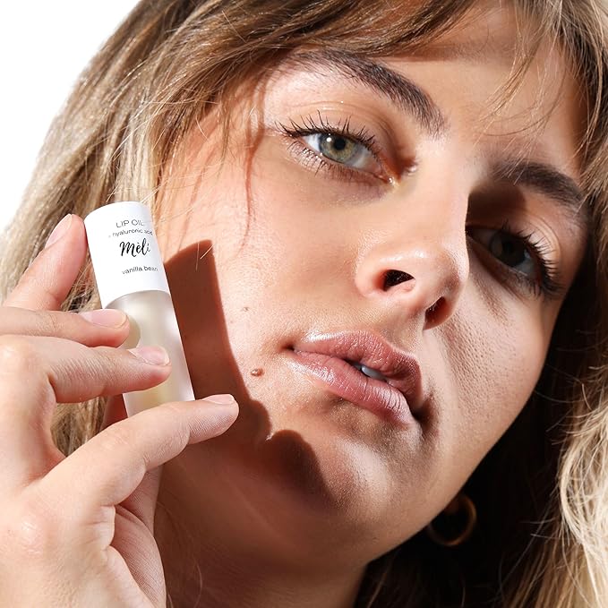 MÈLI Organic Lip Oil with Hyaluronic Acid | Clear Non-Sticky, Natural Lip Gloss, Moisturizing, Revitalizing and Rejuvenating (Vanilla Bean)