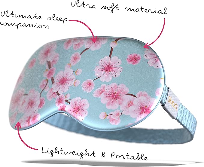 SMUG Satin Sleep Mask & Eye Mask | Travel Sleep Masks for Women & Men | Soft Sleeping Eye Mask to Nourish Skin & Reduce Dark Circles | Eye Sleep Mask Shades to Block Out Light | Cherry Blossom