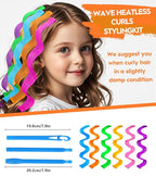 30 Pcs Heatless Hair Curlers Wave Curls Styling Kit with 2 Pcs Styling Hooks, No Heat Hair Curlers Heatless Wave Curlers for Women Girls Long Medium Short Hair (6 Colors, 30 cm/11.81 inch)