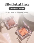 Glint Baked Blush (Eternal Breeze, 0.08oz) - Long-Lasting, All-Day Face Blush Powder for a Natural Look. Korean Skin Care, Korean Makeup. Blendable Color for Eyes, Cheeks & Body.
