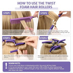 Syhood 30 Pcs 7'' Flexible Curling Rods Twist Foam Hair Rollers Soft Foam No Heat Hair Rods Rollers and 1 Steel Pintail Comb Rat Tail Comb for Women Long Short Hair(Purple,7 x 0.47 Inch)