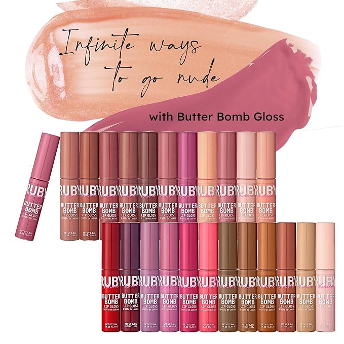 Ruby Kisses Lip Gloss Butter Bomb Gloss Non-Sticky Lip Gloss Vitamin E Natural Nude Lip Makeup - 7.8mL (0.26 US fl.oz) (Sublime)