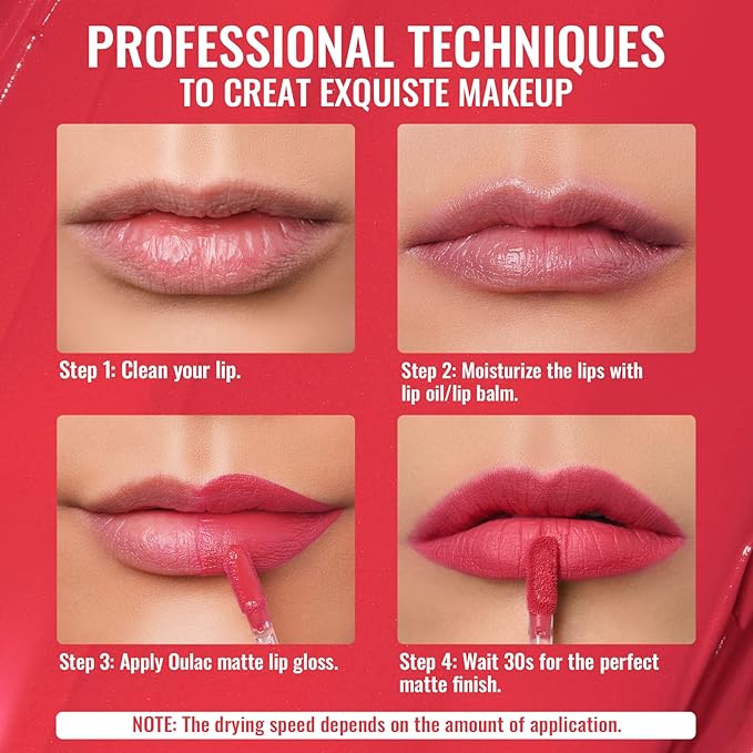 Oulac Matte Liquid Red Lipstick for Women, Long Lasting Lipstick Waterproof Lip Stain, No Transfer, Creamy High Pigmented Formula with Rose Oil, Vegan & Cruelty-Free, Light Red M08