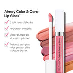 Almay Color & Care Hydrating Lip Gloss, Soft Natural Hues, Prebiotic Complex, Hyaluronic Filling-Sphere Technology, 600 Lunar Blush, 0.1 Fl Oz