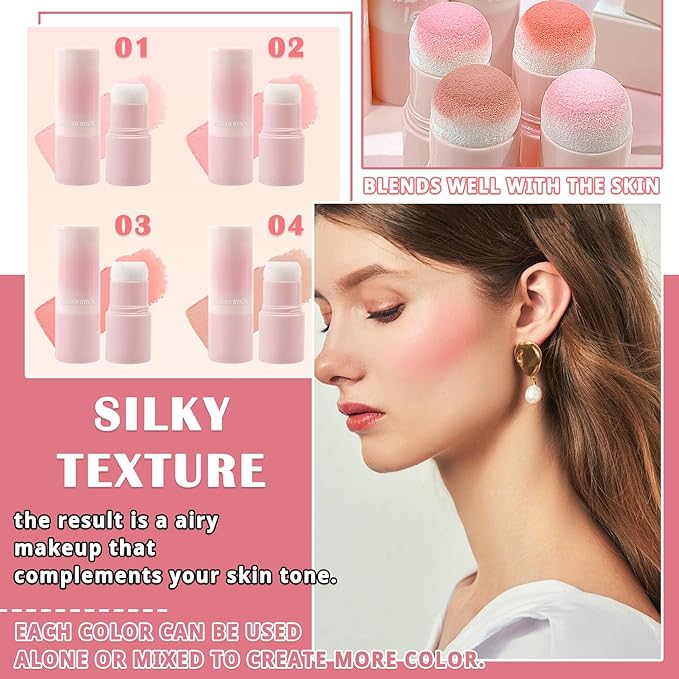 Matte Contour Blush Stick for Cheeks and Face - Buildable Shimmer Facial Blusher Shades - Blendable Cosmetic Makeup 04