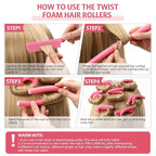 Syhood 30 Pcs 7'' Flexible Curling Rods Twist Foam Hair Rollers Soft Foam No Heat Hair Rods Rollers and 1 Steel Pintail Comb Rat Tail Comb for Women Long Short Hair(Pink,7 x 0.55 Inch)