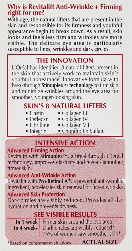 L'Oreal Paris RevitaLift Anti Wrinkle + Firming Eye Cream, 0.5 Ounce (Pack of 2)