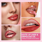 Jolilab Matte Lip Liner Lip Oil Set, Lip Makeup Set Natural Smooth Long-Lasting And Hydrating Beauty Daily Cosmetics Gift for Girls Easy-to-Use(4pcs)