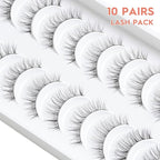 Natural Lashes Wispy False Eyelashes 10mm Short Lashes 3D Volume Strip Lashes Fake Eyelashes Siligli Lashes Thin Band Curly Eye Lashes Pack 10 pair
