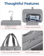 BAGSMART Travel Toiletry Bag with Jewelry Organizer, Hanging Travel Bag for Toiletries, Puffy Makeup Cosmetic Bag Organizer, Carry-on Travel Accessories Essentials, Grey-L