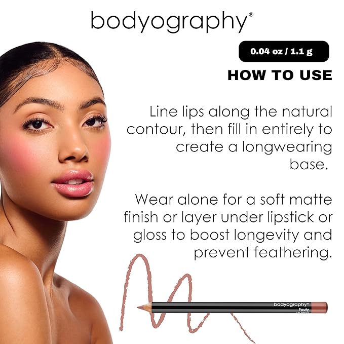 Bodyography Timber Lip Pencil | Lip Liner Pencil with Coconut Oil, Vitamin E & C | Long-Lasting, Matte Liner for Definition & Color | Makeup Essential for Smooth Lip Contour