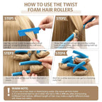 Syhood 30 Pieces Flexible Curling Rods Twist Hair Rollers Soft Foam Rods No Heat and 1 Pcs Steel Rat Tail Comb for Women Long and Short Hair(7 x 0.7 Inch,Blue)