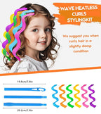 30 Pcs Heatless Hair Curlers Wave Curls Styling Kit with 2 Pcs Styling Hooks, No Heat Hair Curlers Heatless Wave Curlers for Women Girls Short Hair (6 Colors, 25 cm/9.84 inch)