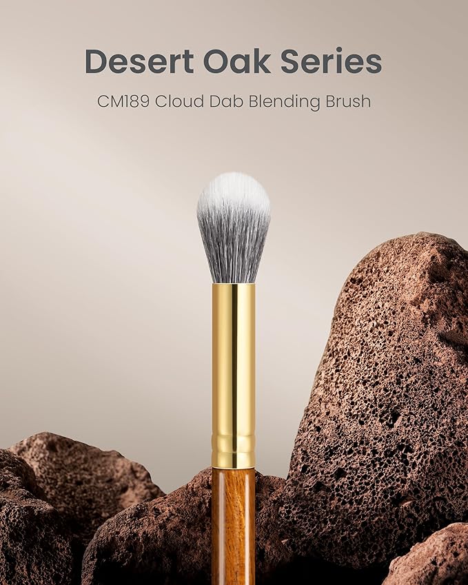 Desert Oak Series Dual Wool Highlighter Brush - Round Dome Goat Hair for Targeted Glow, Powder/Cream Highlight, Bubinga Handle (CM 189)