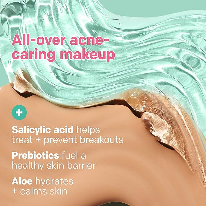 Almay Clear Complexion Acne Foundation Makeup with Salicylic Acid - Lightweight, Medium Coverage, Hypoallergenic, Fragrance-Free, for Sensitive Skin, 900 Mahogany, 1 fl oz.