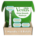 Gillette Venus Platinum Extra Smooth Metal Handle Women's Razor Handle + 4 Blade Refills, Pivoting Head and Ribbon of Moisture