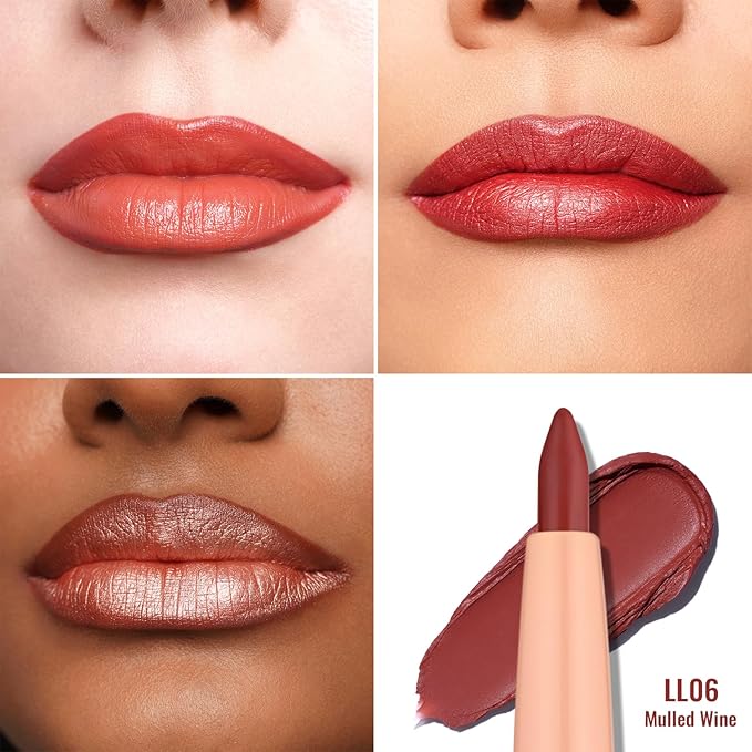 Oulac Waterproof Lipliner Pencil - Smooth and Creamy, Retractable Lip Makeup for Precision Application, Vegan & Cruelty-Free, LL06 Mulled Wine
