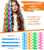 42 Pieces Heatless Waves Hair Curler, No Heat Damage Wavy Hair Curlers with 2 Sets of Styling Hooks, Heatless Curls for Women Girls Long Medium Short Hair(4 Colors,55cm/ 21.65")